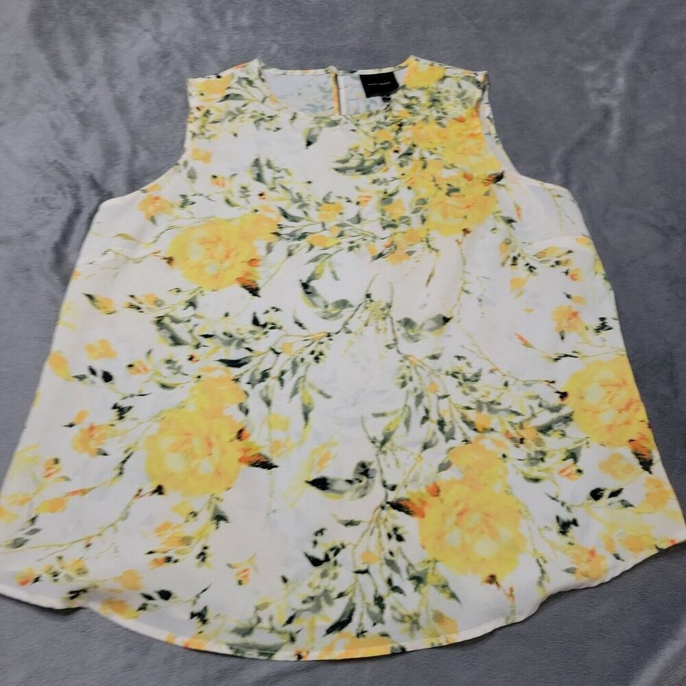 Alex Marie Shirt Womens Large Yellow Floral Button Sleeveless Comfort‎ Tank Top